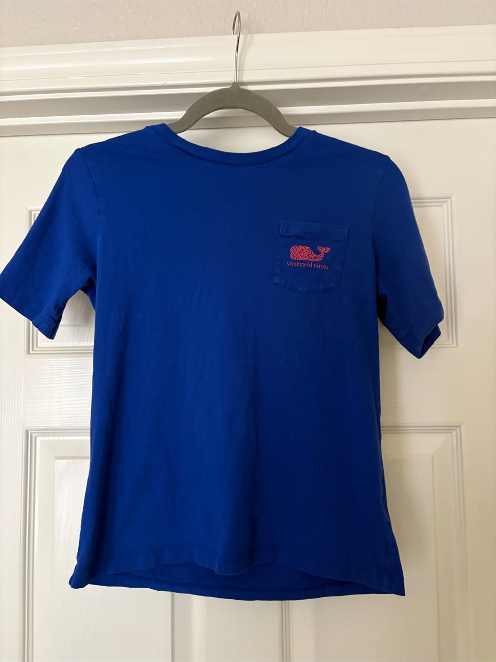 Vineyard Vines Kids Cobalt Blue Pocket Tee with Pink Whale